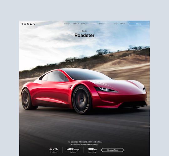 Tesla Landing page screenshot